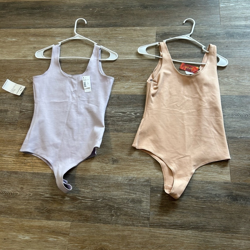 NWT ShineStar Lot of 2 Bodysuits Nude & Lavender Medium - Picture 2 of 11